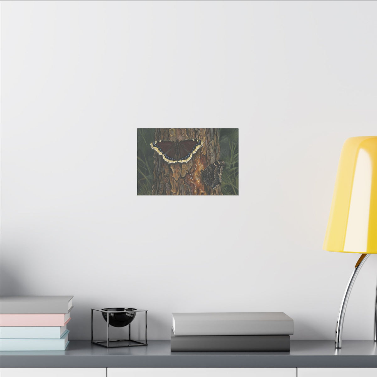 Tree Bark & Morning Cloak Butterfly Matte Canvas Wall Art – Nature-Inspired Stretched Canvas