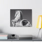 Stone Horse Sculpture Canvas Wall Art — Black & White Architectural Photography, 1.5" Stretched Canvas
