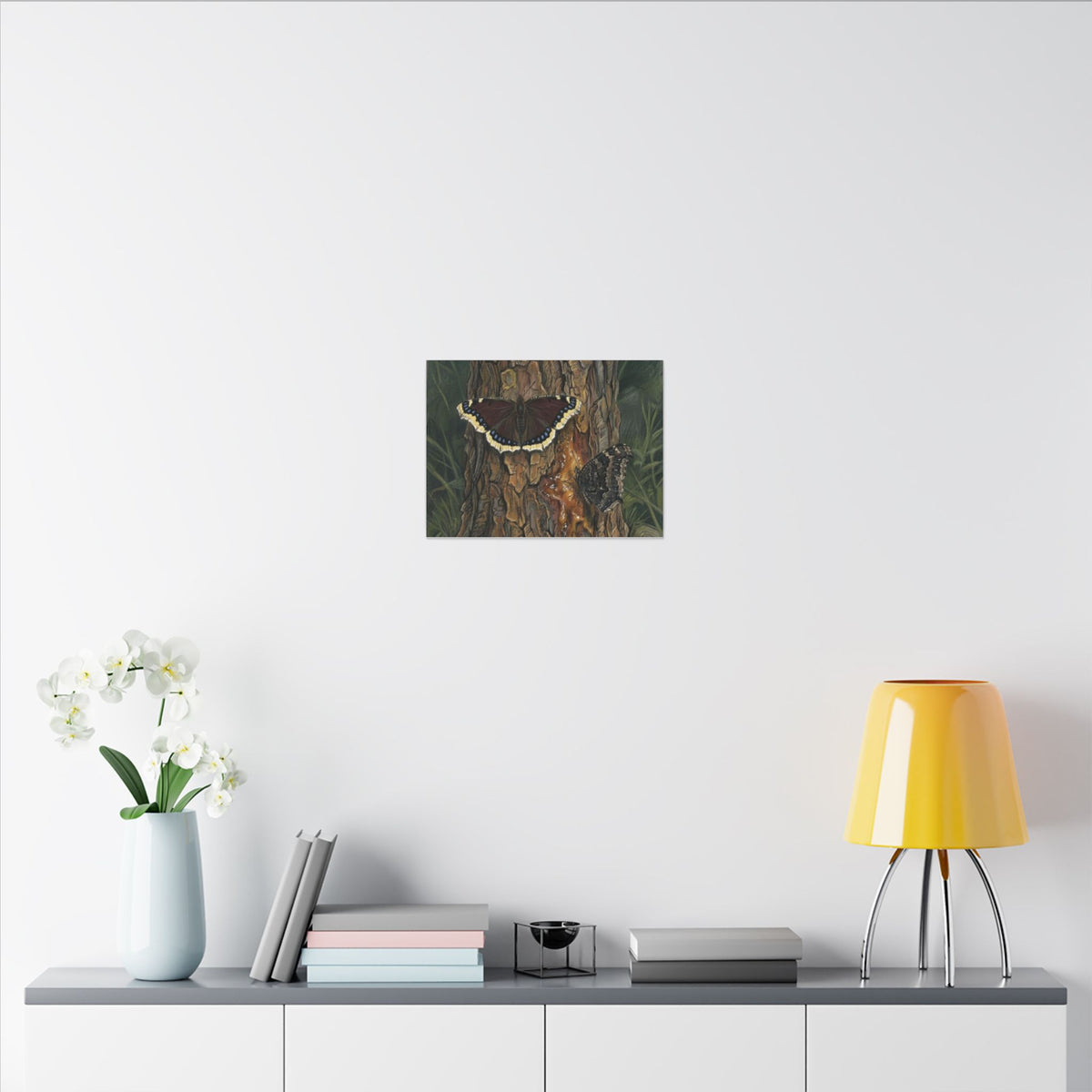 Tree Bark & Morning Cloak Butterfly Matte Canvas Wall Art – Nature-Inspired Stretched Canvas
