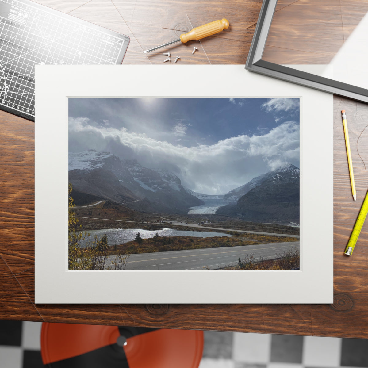 Mountain Lake Fine Art Print with Passepartout Frame — Scenic Landscape Wall Art