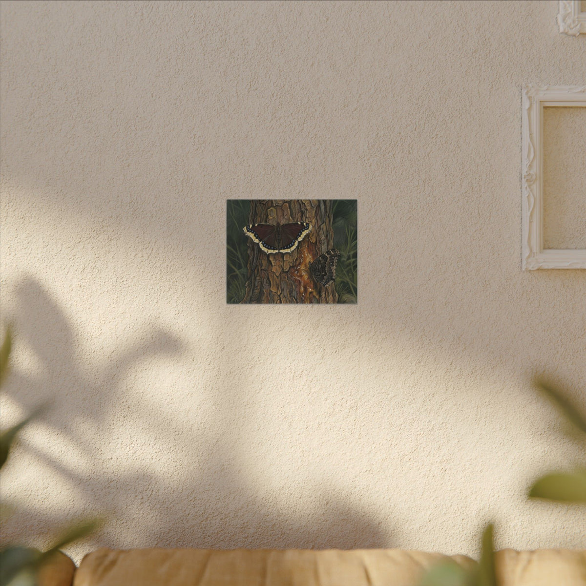 Tree Bark & Morning Cloak Butterfly Matte Canvas Wall Art – Nature-Inspired Stretched Canvas