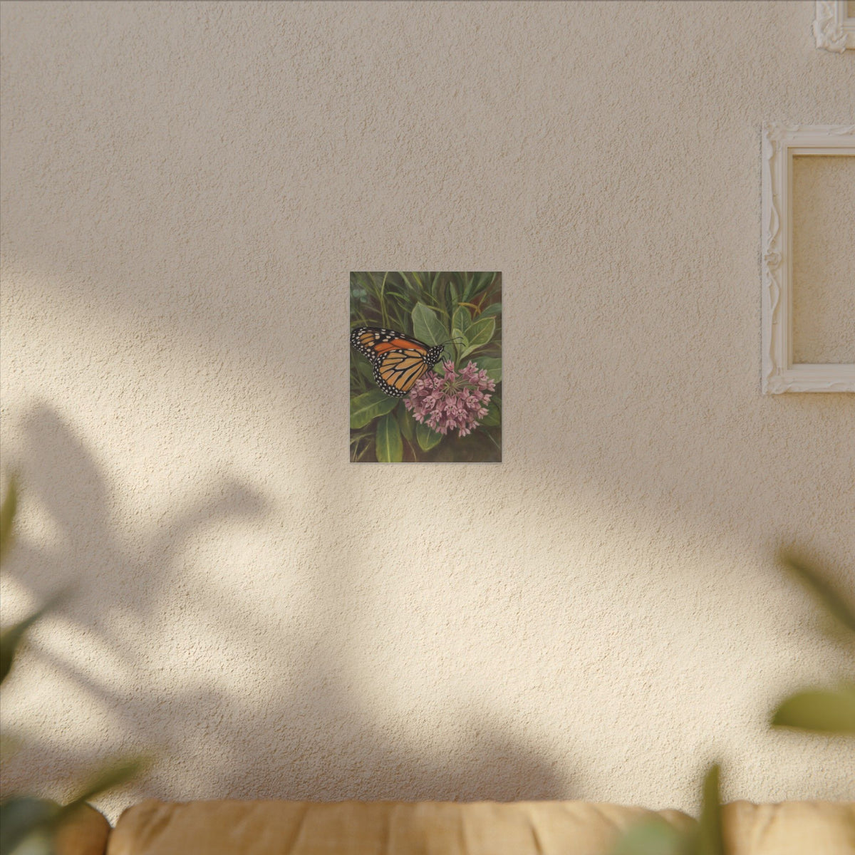 Monarch Butterfly on Pink Milkweed — Matte Stretched Canvas Wall Art