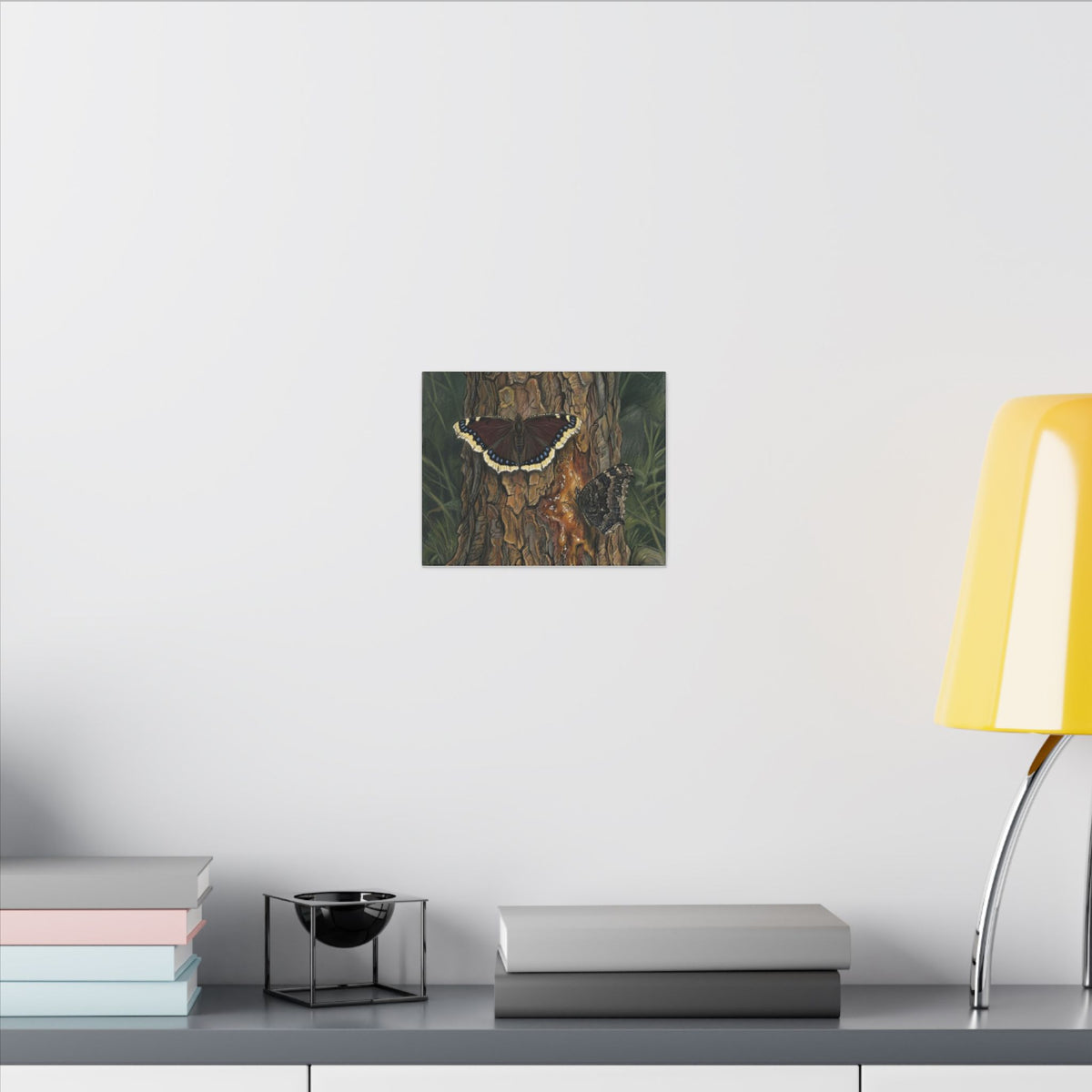 Tree Bark & Morning Cloak Butterfly Matte Canvas Wall Art – Nature-Inspired Stretched Canvas