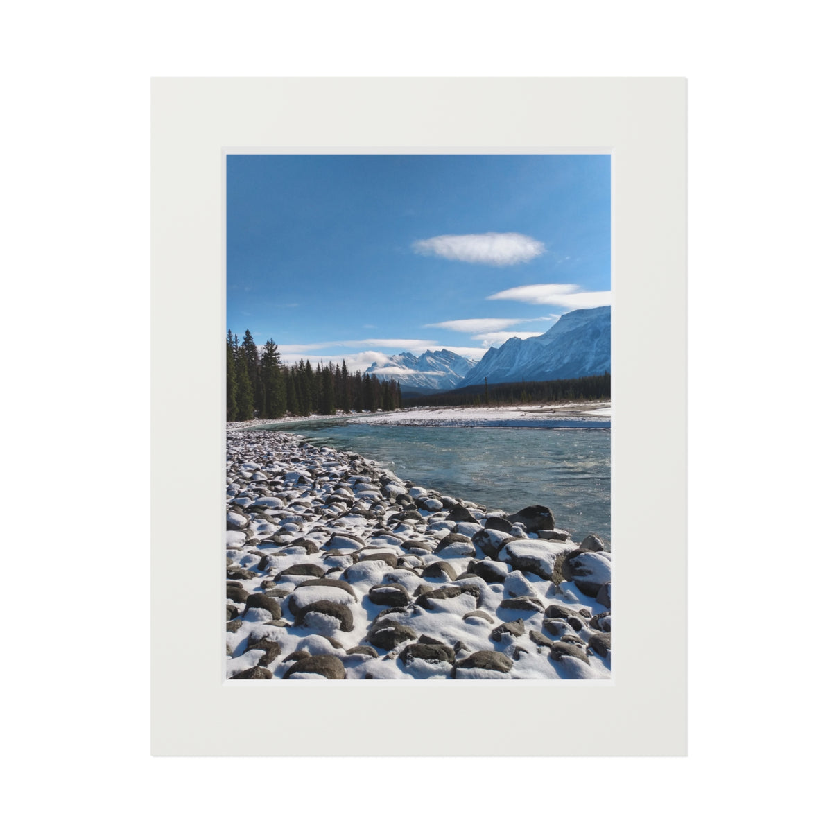 Snowy Rocky River Landscape Fine Art Print | Passepartout Mat