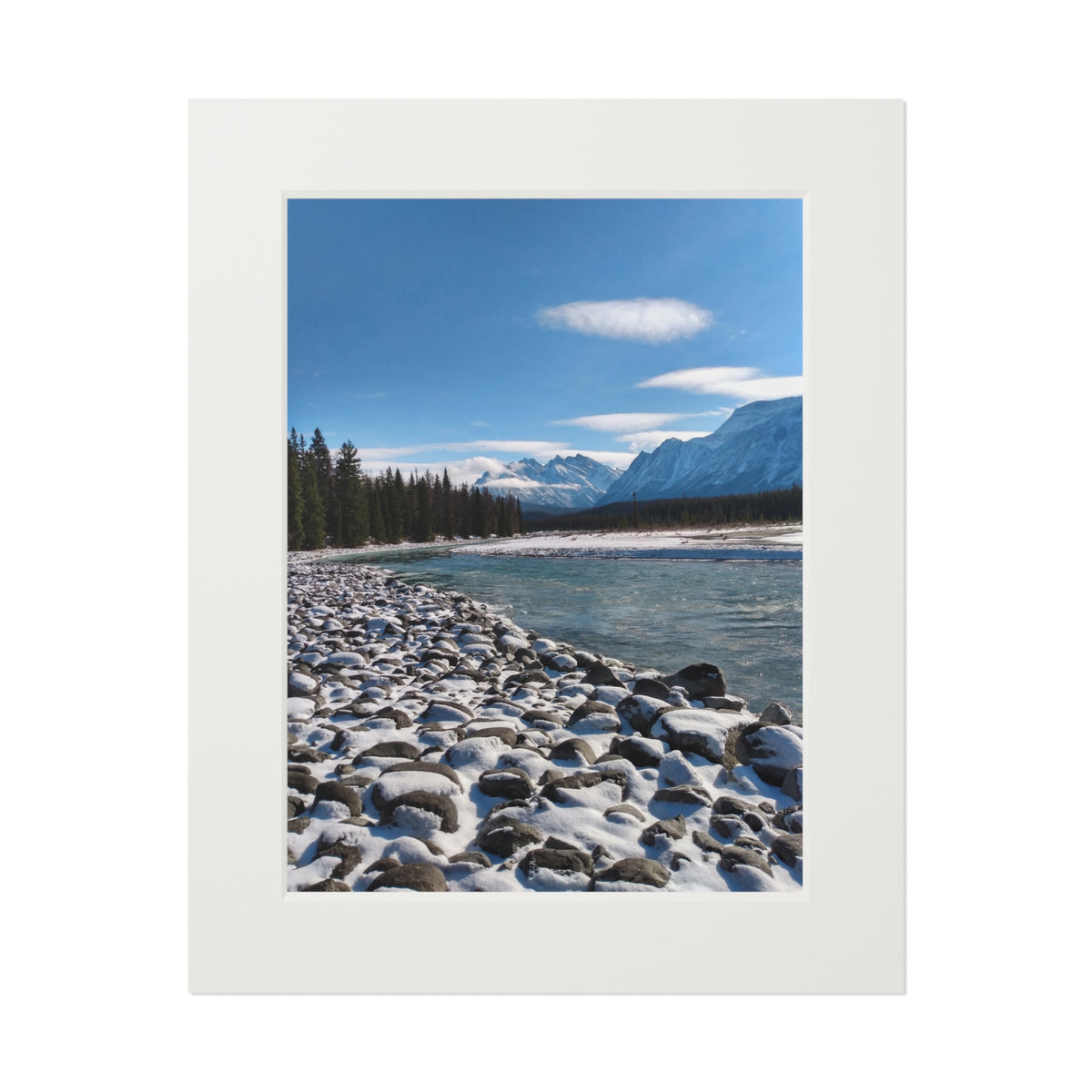 Snowy Rocky River Landscape Fine Art Print | Passepartout Mat