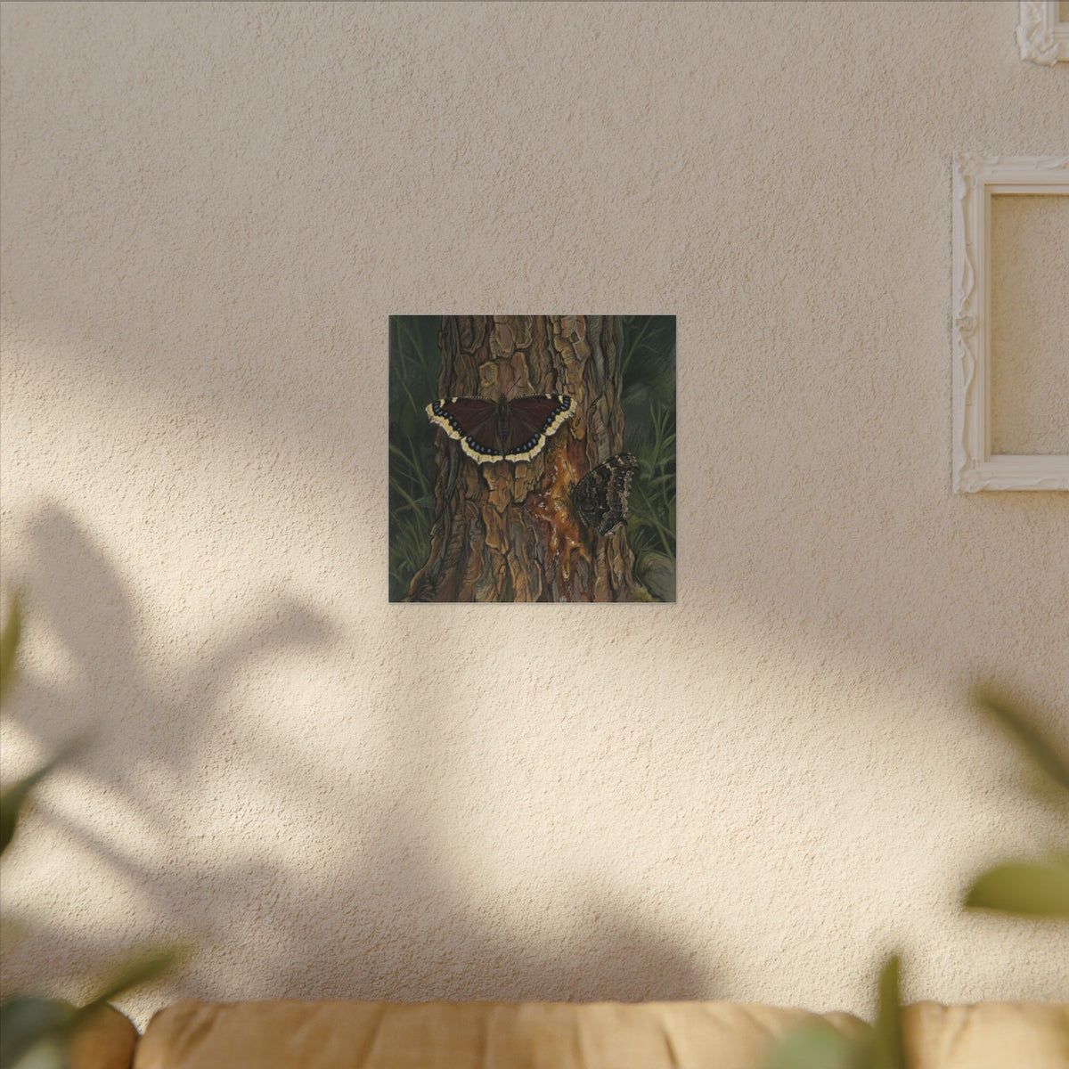 Tree Bark & Morning Cloak Butterfly Matte Canvas Wall Art – Nature-Inspired Stretched Canvas