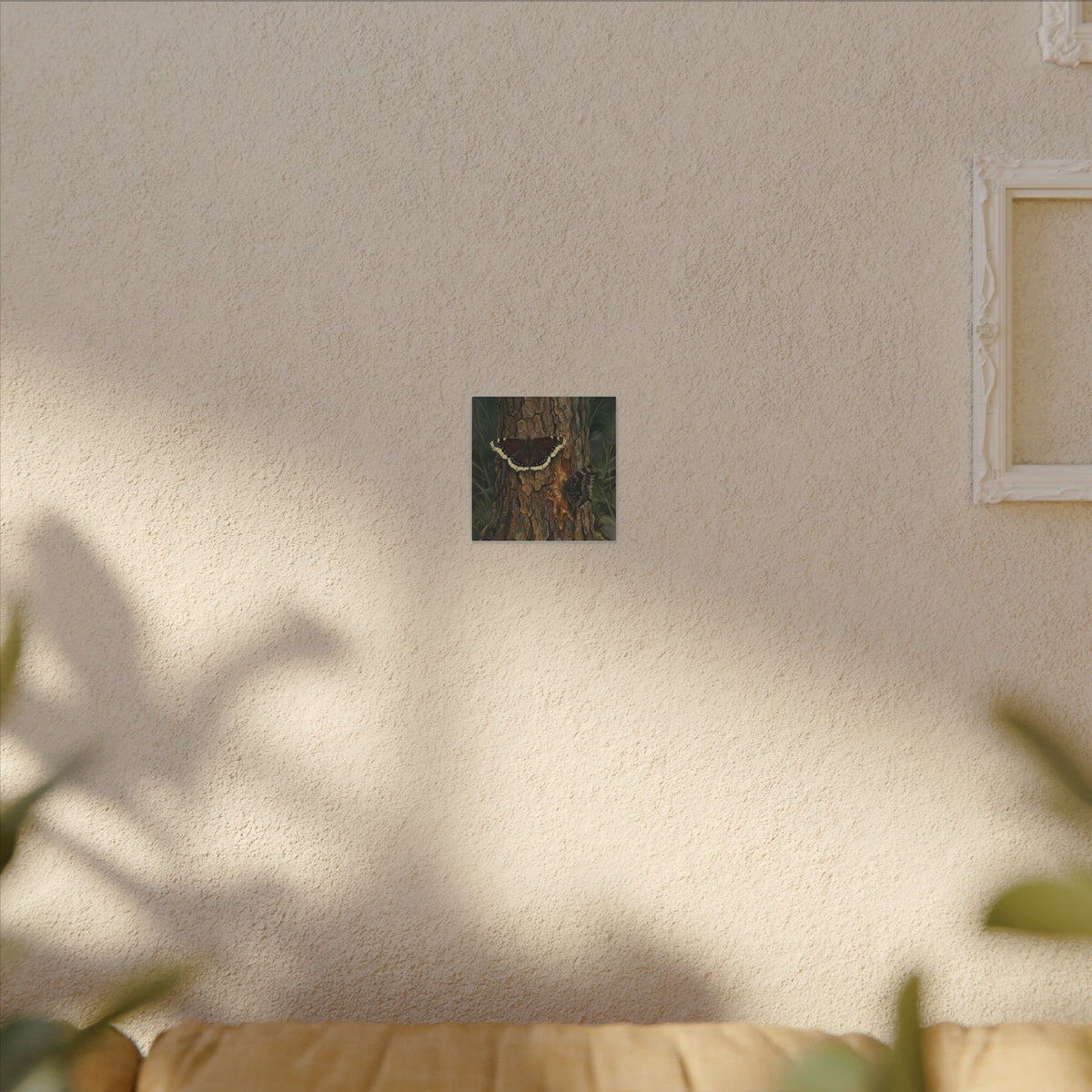 Tree Bark & Morning Cloak Butterfly Matte Canvas Wall Art – Nature-Inspired Stretched Canvas