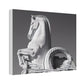 Stone Horse Sculpture Canvas Wall Art — Black & White Architectural Photography, 1.5" Stretched Canvas
