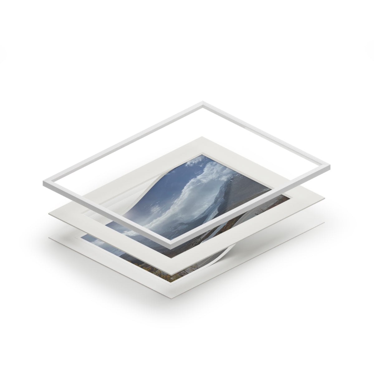 Mountain Lake Fine Art Print with Passepartout Frame — Scenic Landscape Wall Art