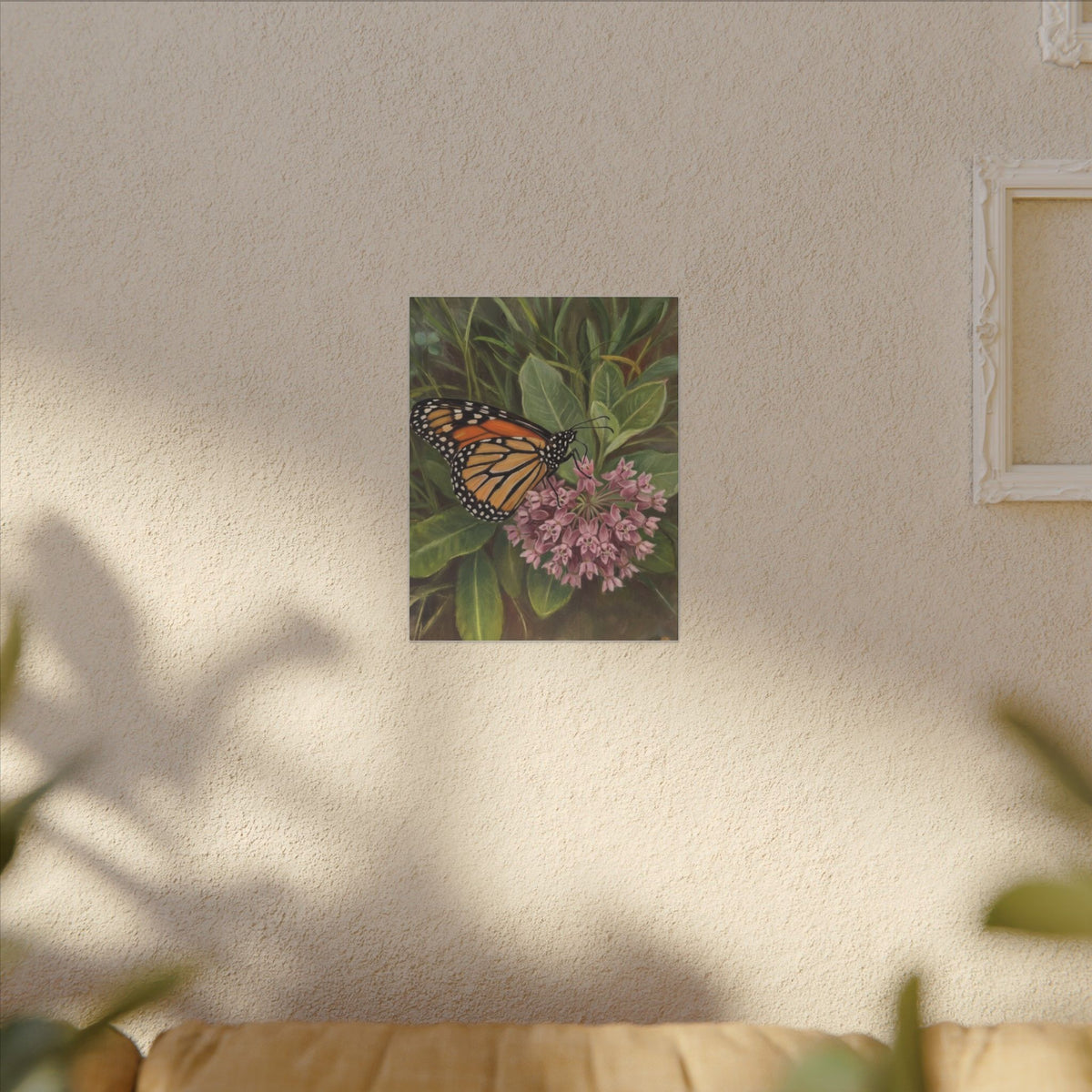 Monarch Butterfly on Pink Milkweed — Matte Stretched Canvas Wall Art
