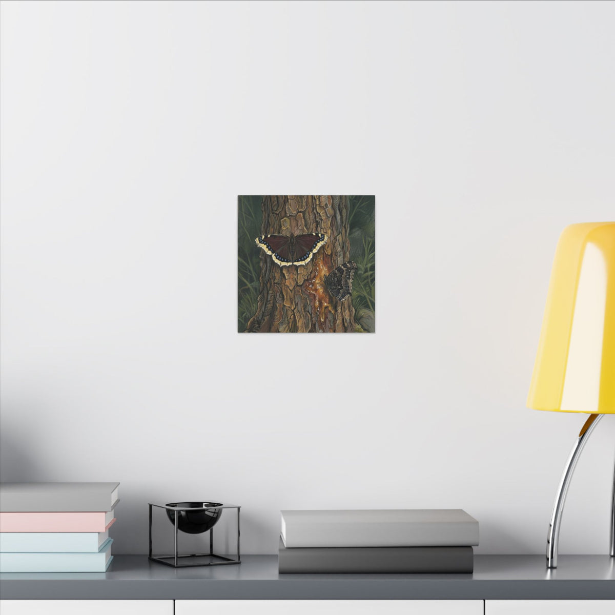 Tree Bark & Morning Cloak Butterfly Matte Canvas Wall Art – Nature-Inspired Stretched Canvas