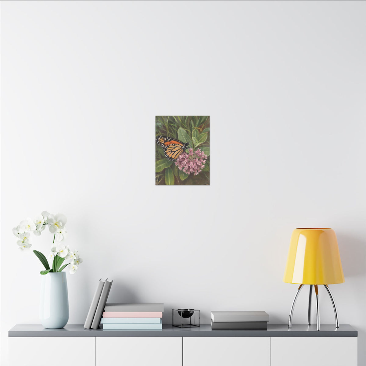 Monarch Butterfly on Pink Milkweed — Matte Stretched Canvas Wall Art