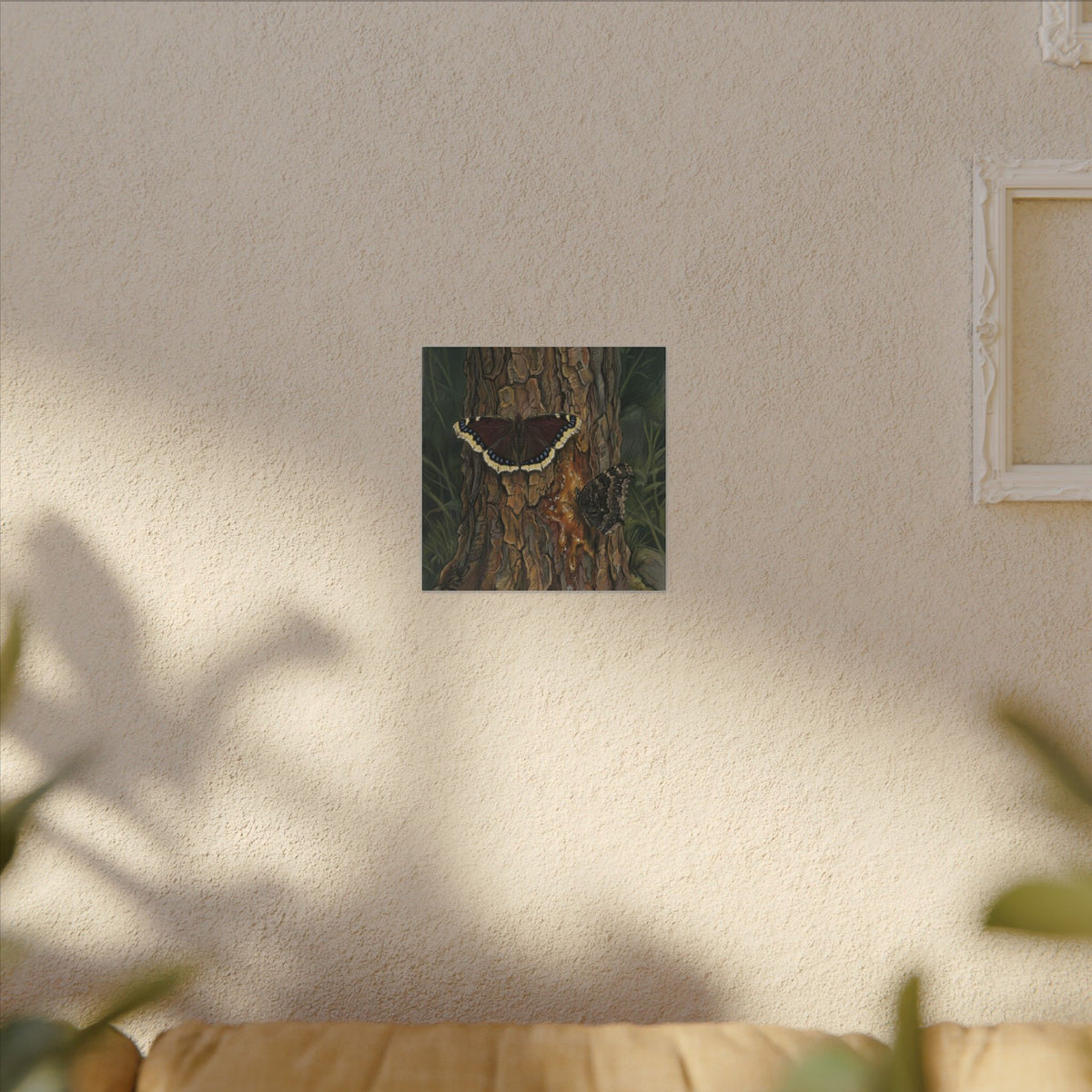Tree Bark & Morning Cloak Butterfly Matte Canvas Wall Art – Nature-Inspired Stretched Canvas