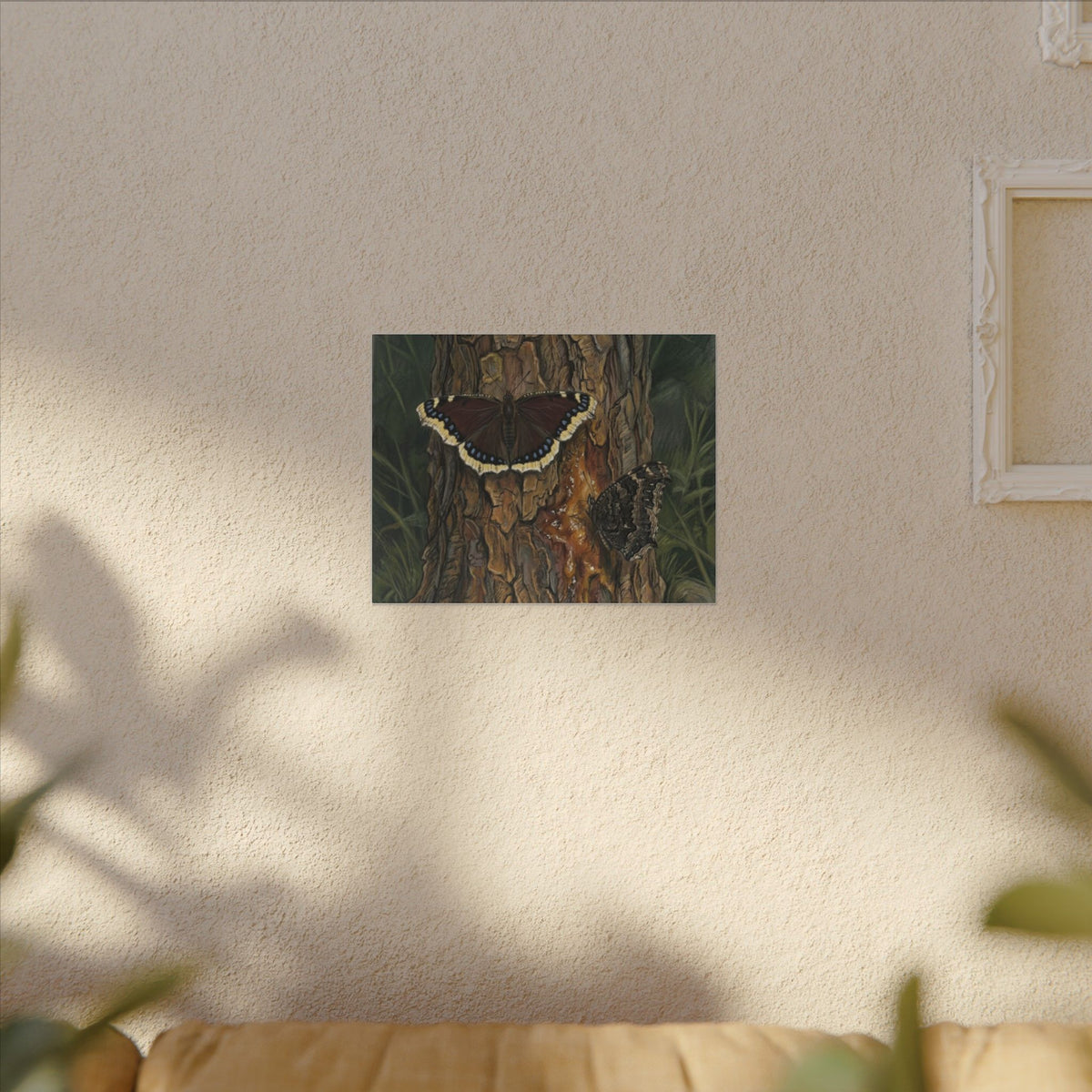 Tree Bark & Morning Cloak Butterfly Matte Canvas Wall Art – Nature-Inspired Stretched Canvas