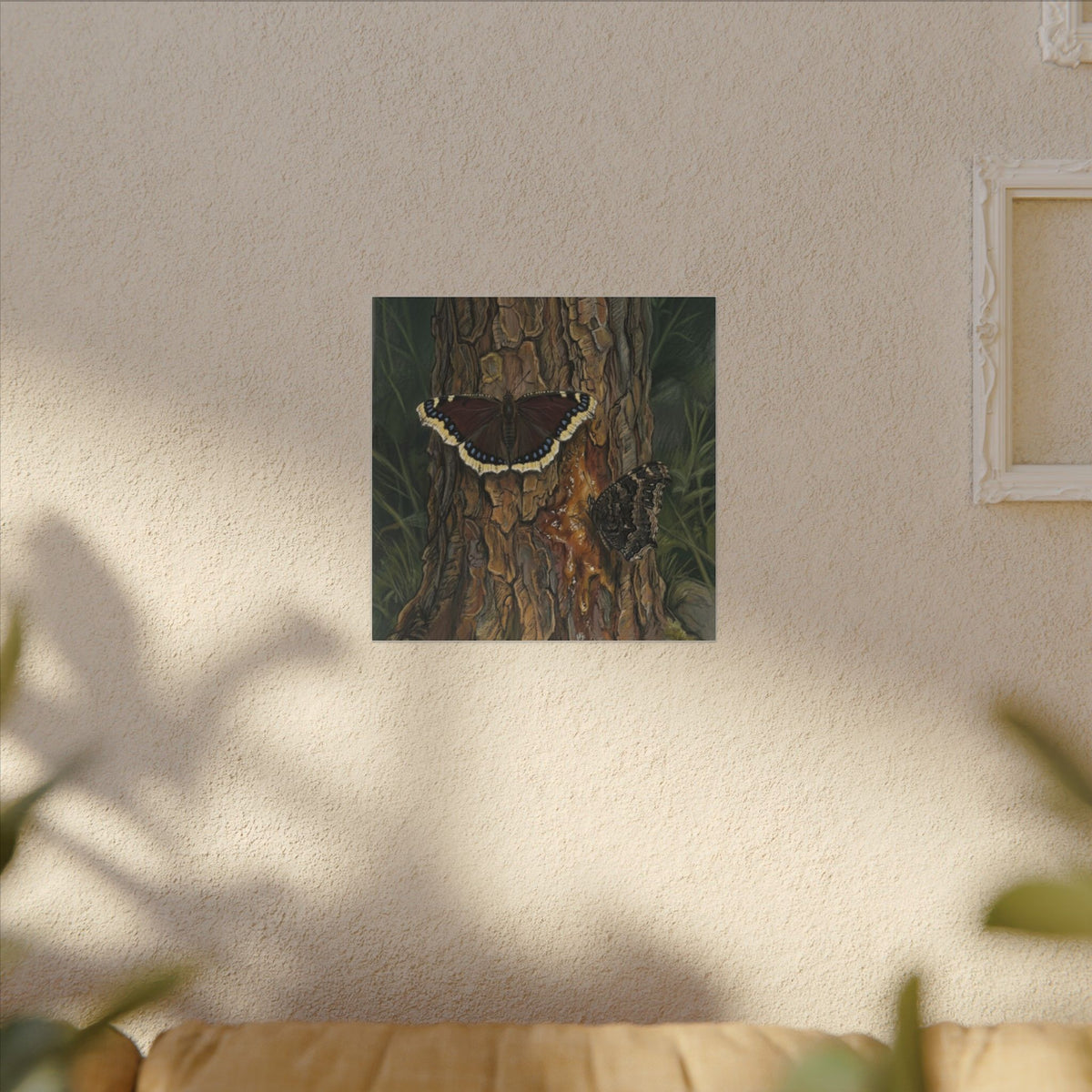Tree Bark & Morning Cloak Butterfly Matte Canvas Wall Art – Nature-Inspired Stretched Canvas